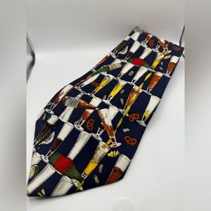 Vtg 1995 Nicole Miller Oktoberfest Beer & German Pretzel Silk Tie
